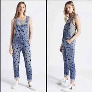 Current Elliot | The Rollin flocked star denim jean overalls size 1 (S‎ 4 US)